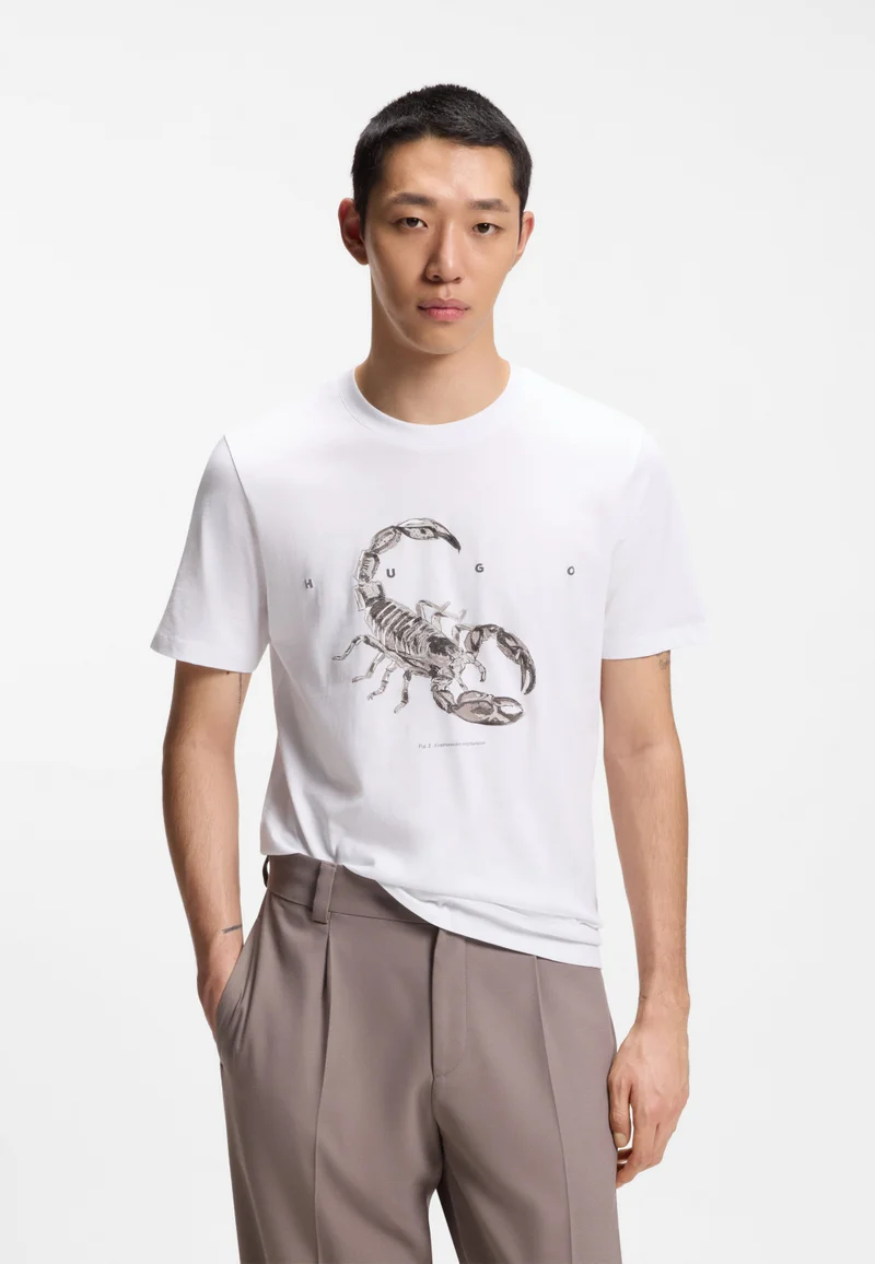 HUGO Cotton-jersey T-shirt with spaced-out logo